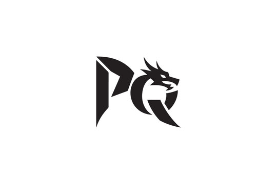 Distinctive pq logo design featuring a fierce dragon element for branding and identity