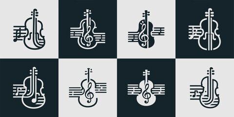 Icon Set Vector of 8 Violin and Music Staff Logo Symbols © Ghaghah24