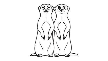 Alert Meerkats Standing Together: Two alert meerkats stand side-by-side, their watchful eyes and upright posture capturing the essence of vigilance and companionship. © hafs121