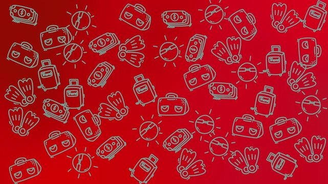 abstract red seamless background with white doodle icons of technology devices cameras and clocks suitable for digital design and stock video projects