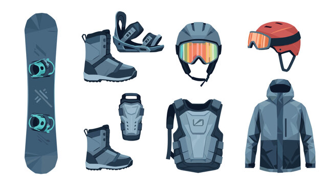 Winter sports essentials: snowboard and gear collection for outdoor adventure