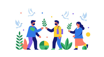 Fototapeta premium Unity for Biodiversity Protection and Ecological Peace Flat Vector Design Illustration