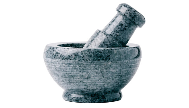 Gray granite mortar and pestle on white background cut out on PNG. AI GENERATED. 