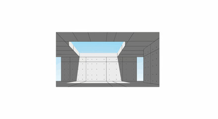 Abstract concrete structure with open ceiling and light shafts