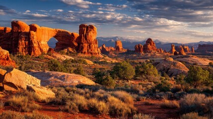 Majestic Arches National Park Landscape at Sunset with Vibrant Colors