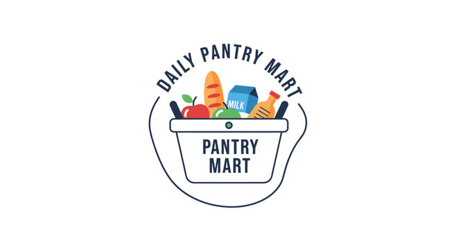Pantry Mart Grocery Shopping Basket Logo Design.