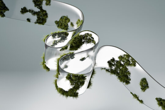 3D moss ribbon glass with organic patch and soft reflection