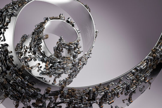 3D industrial ribbon machinery with dense mechanical detail