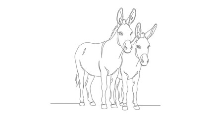 Donkeys Duo in Harmony: A tender monochrome portrayal of two donkeys, standing side by side, their silhouettes forming a bond of companionship and mutual affection.