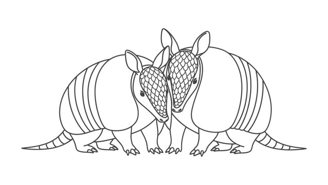 Armadillo Affection: Adorable line drawing of two armadillo nestled together, capturing a moment of warmth and affection.