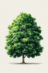 Fototapeta premium Green linden tree centered on white background, nature object in minimalist isolation