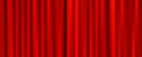Dramatic scarlet drapery with smooth satin folds and deep shadows, creating an opulent theatrical atmosphere for luxury displays, entertainment events, or festive holiday presentations. © Narin