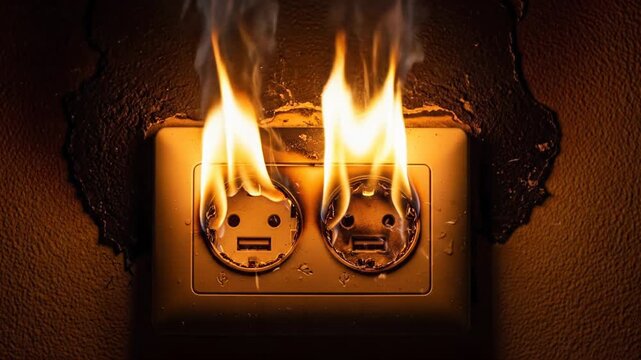 Electrical Outlet Fire Hazard - Danger of Overloaded Sockets and Short Circuits