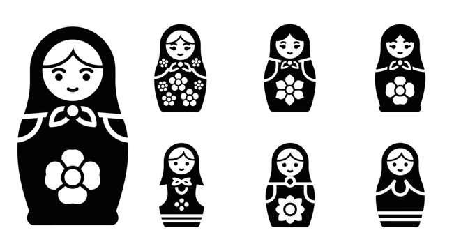 Collection of traditional russian matryoshka doll silhouettes in simple black design
