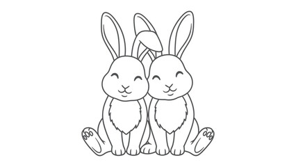 Obraz premium Rabbit's Line Art: A delightful pair of rabbits, rendered in a simple line art style, sit side by side. Their smiling expressions and delicate features evoke a sense of playfulness and joy.