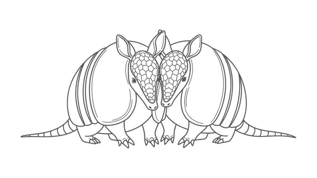 Armadillo Duo: A black-and-white illustration captures two armadillos facing each other. The focus is on the intricate detail of their scales.