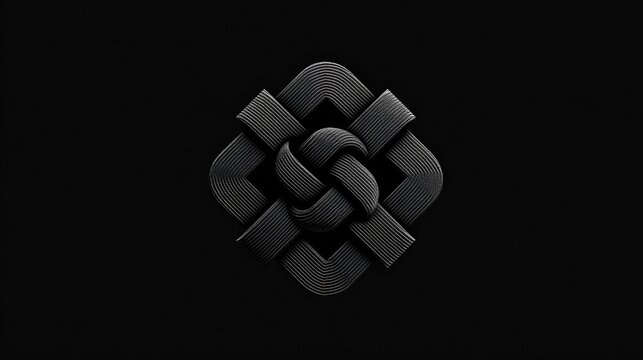 Intricately woven three dimensional knot design rendered in dark monochrome tones