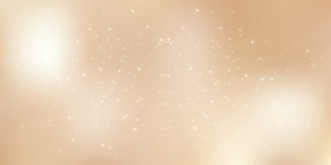 Fototapeta premium Sparkling beige background featuring golden glitter particles with soft bokeh lights and champagne cream texture for elegant holiday decorations. Vector illustration.