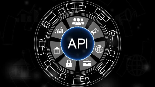 API - Application Programming Interface. Software development tool. Business, modern technology, internet and networking concept.4k Animation.