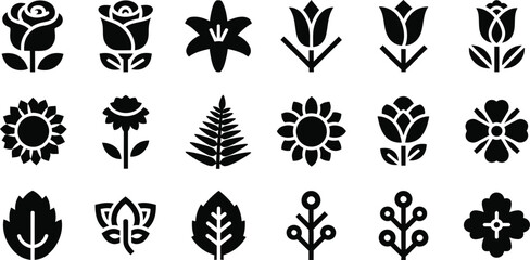Black floral on white background flowers silhouettes © Graphic Shops