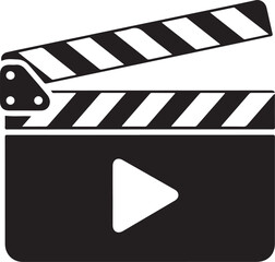 Vector clapperboard and play button icon for film or video production