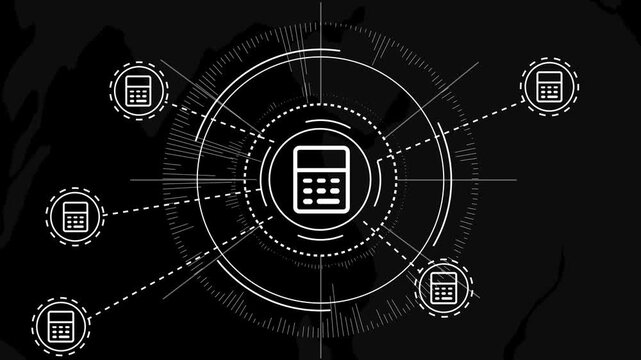 Advanced Digital Tools for Future Innovation calculators icon.Start symbols appears. 4K+ 3D animation concept.