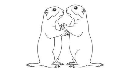 Obraz premium Prairie Dog Affection: Two prairie dogs tenderly hold paws, illustrating a moment of connection and tenderness between the pair, with lines that are simple.