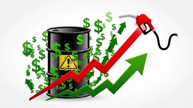 Financial Graphic Representing Escalating Petroleum Cost and Global Energy Market Inflation with Stock Index Growth and Barrel Price Surge Vector Illustration Isolated on White Background
