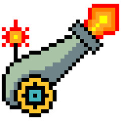 Fototapeta premium Cannon weapon with 8 bit retro pixel art