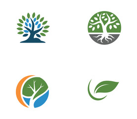 Obraz premium green tree leaf ecology nature element vector, minimalist eco logo design with fresh organic leaves, environmental sustainability symbol, natural growth concept, botanical brand identity template for 