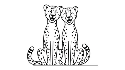 Friendly Cheetahs: Two joyful cheetahs, depicted in a charming illustrative style, sit side by side. Their infectious happiness radiates warmth and positivity.