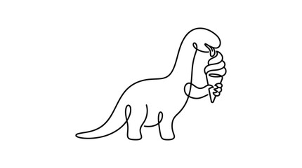 Dinosaur Licking Ice Cream Continuous Single Line Minimalist Animal Line Art Illustration
