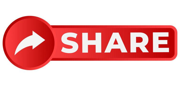 Red share button icon with forward arrow symbol for social media viral marketing and website user engagement