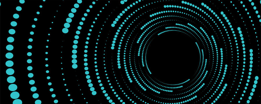 3D blue techno background. Big data visualization on dark space with dotted lines shape effect decoration. Modern graphic design element dots circle style concept for flyer, card, or brochure cover