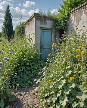Rincon de un jardin abandonado y en desuso.