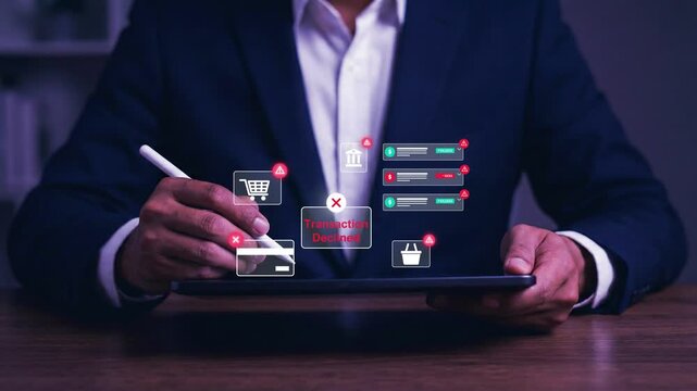 Online Payment Transaction Declined Alert on Smartphone, Digital Banking Fraud Detection, Ecommerce Security Warning, Unauthorized Credit Card Protection, Cybercrime Prevention Concept