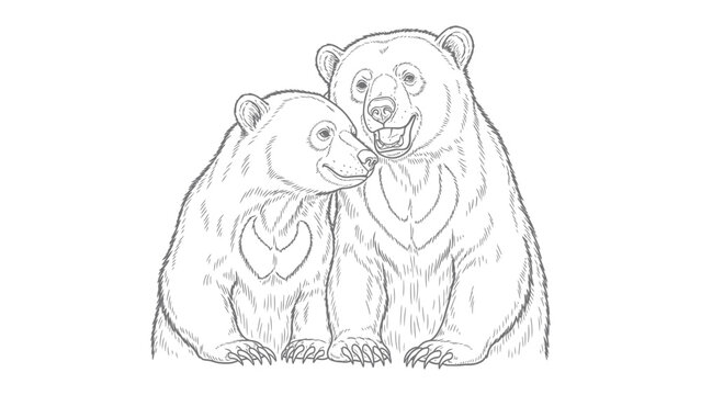 Ursine Affinity: A tender portrayal of two bears, each one with endearing expressions that radiate affection and warmth. capturing the essence of kinship and closeness
