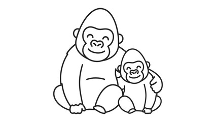 Gorilla Family Portrait: A tender illustration depicts a parent gorilla embracing its offspring, capturing the close bond within the animal family. 