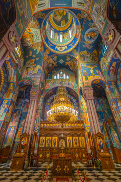 LJUBLJANA, SLOVENIA, JULY 16, 2024 - Inner of Sts. Cyril and Methodius Church in Ljubljana, Slovenia