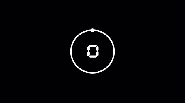 5 seconds countdown white ring timer animation with number countdown from 0 to 5 seconds isolated transparent background