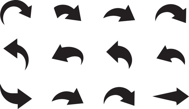 Curve arrow icon set isolated on a white background. 