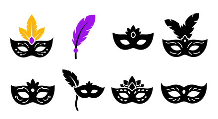 Fototapeta premium Colorful carnival masks with feathers variety set for festive celebrations