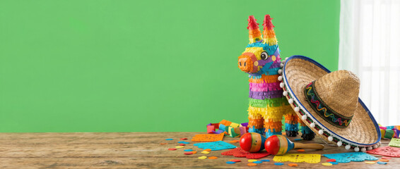 Obraz premium Festive scene with colorful decor and a piñata, created AI