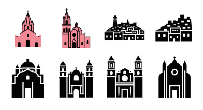 Minimalist silhouettes of iconic churches and cathedrals