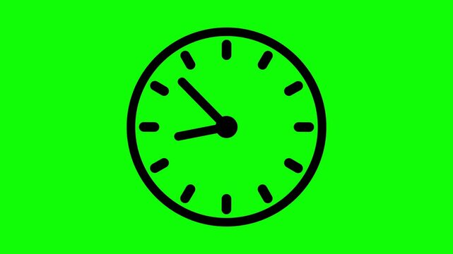 Black clock icon with moving arrows in 12 hour loop. Stopwatch animation. Alpha channel