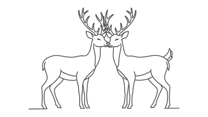Fototapeta premium Twin Deer Line Art: Minimalist line art featuring a pair of symmetrical deer with majestic antlers facing each other, embodying balance and harmony in nature.