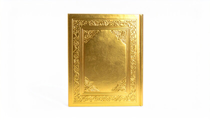 Fototapeta premium Ornate golden book cover with decorative embossed floral patterns on white background