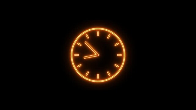 Clock spinning, watch animation on transparent background with alpha channel. Clock icon flat style 24 hours day fast speed with moving timer clock rotation.neon glowing.