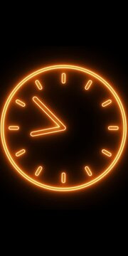 Clock spinning, watch animation on transparent background with alpha channel. Clock icon flat style 24 hours day fast speed with moving timer clock rotation.neon glowing.