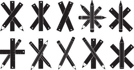 Collection of black pencils crossed and arranged neatly together